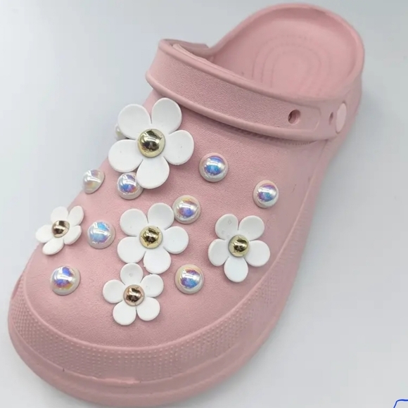 28pcs white flower and artificial pearl shoe accessories set - Picture 2 of 2